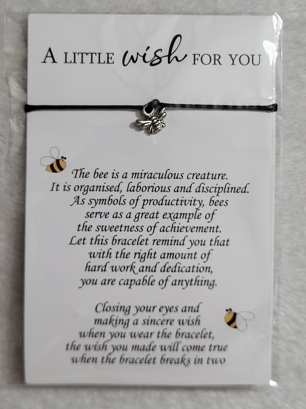 Bee Charm Bracelet - Black with Silver Bee